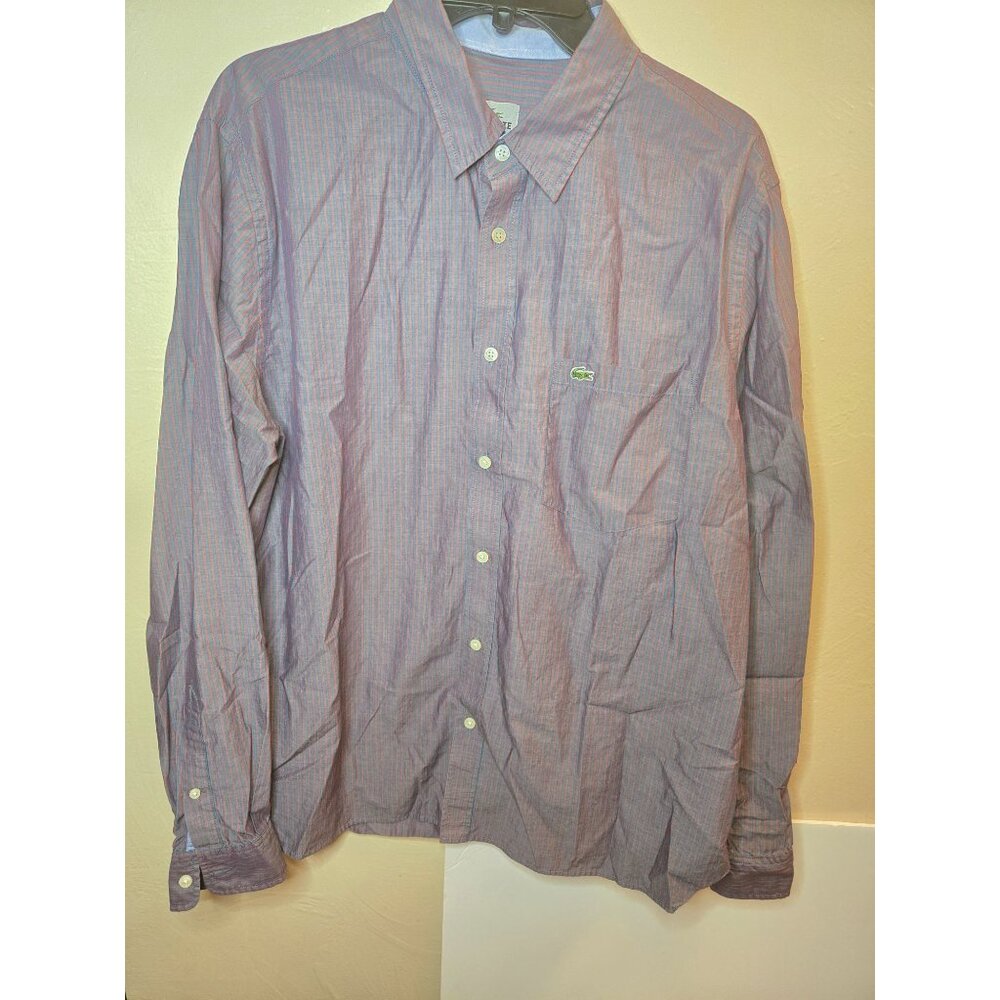 Lacoste Men's Pen Stripe Button Down Cotton Poplin Long Sleeve Top Size 44